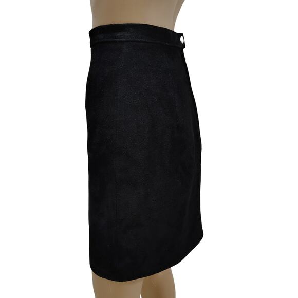 1990s Vintage Black Suede Pencil Short Skirt Outerwear by Phoenix Size 5/6 - Picture 2 of 8